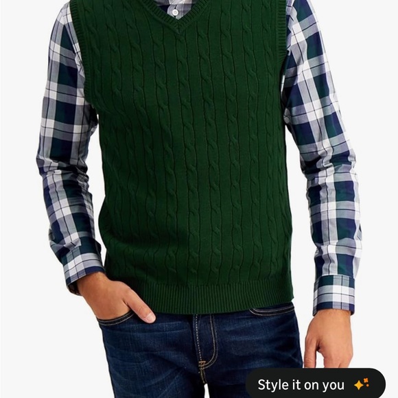 Other - Men's Dark Green Cable Knit Sweater Vest